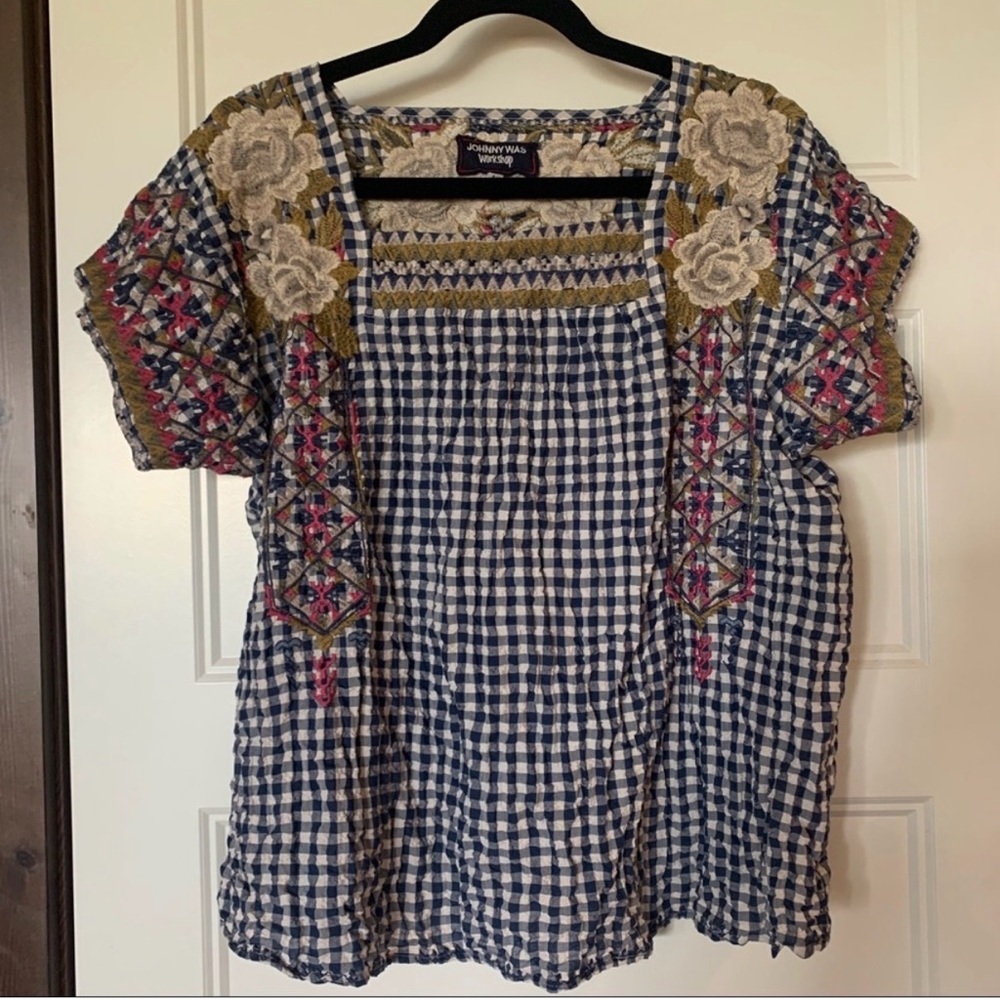 Johnny Was Blue and Multicolor Embroidered Blouse